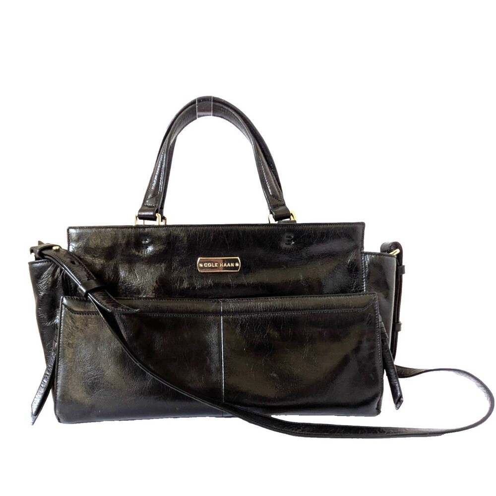 Cole Haan Black Leather Satchel Handbag Shoulder Top Handle Classic Career